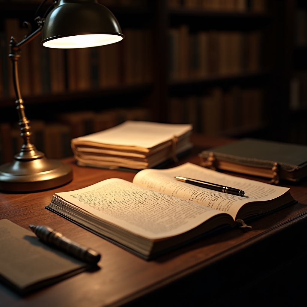 Cuaderno de notas y carpetas con casos de negociación sobre un escritorio de estudio